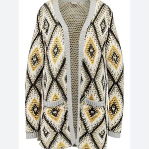 Roxy Women's All Over Again Cardigan black, Yellow, and Cream Diamond Cardigan